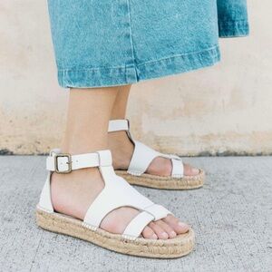 Soludos white Leather sandals ankle strap espadrilles